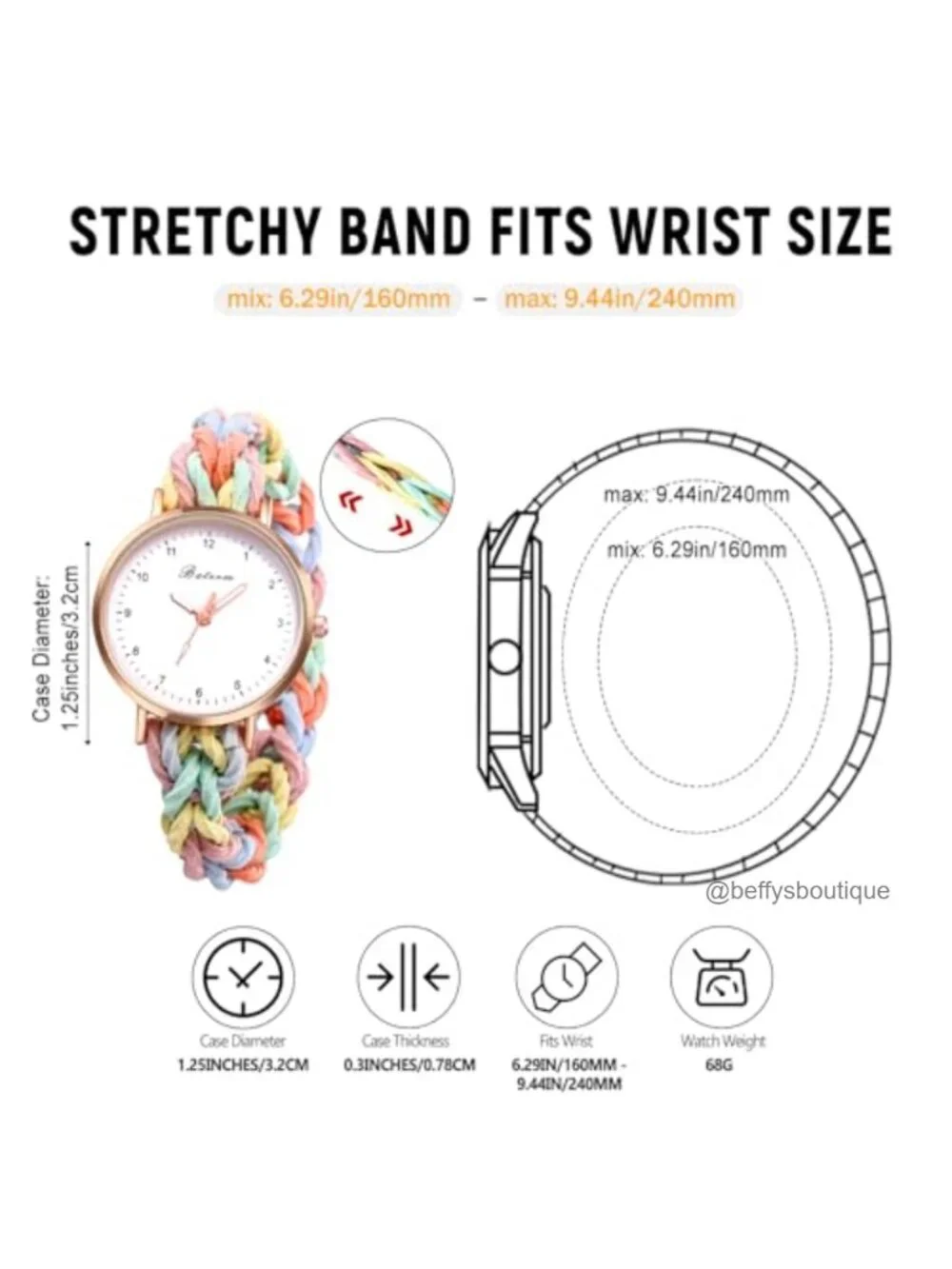 Women's Analog Quartz Wrist Watch with Elastic Stretch Nylon Rope Band